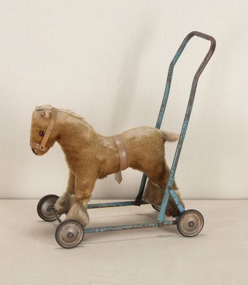 Small 20th Century English Stuffed Toy Horse on Wheels