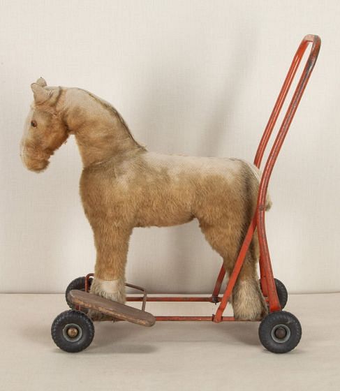 Large 20th Century English Stuffed Toy Horse on Wheels