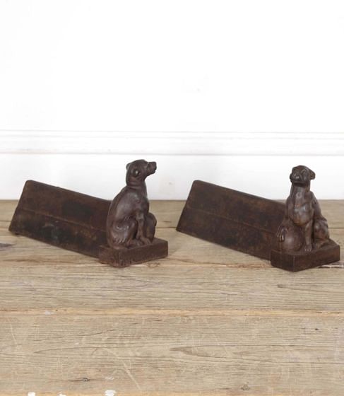 19th Century Pair of Iron Seated Dog Andirons