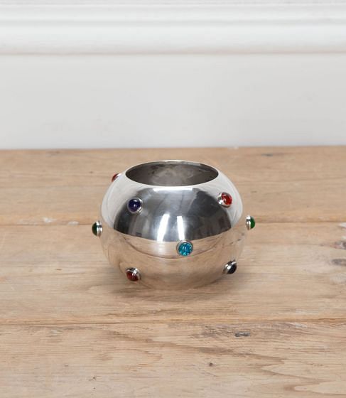 Mid 20th Century Silver Plate Vase with Cabochons