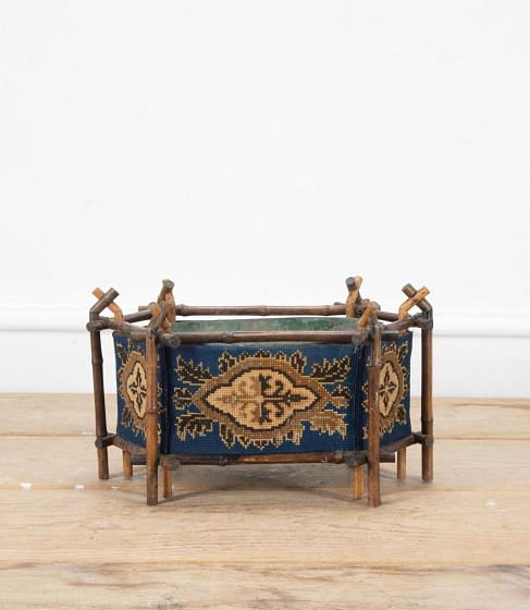 19th Century Bamboo & Tapestry Jardiniere