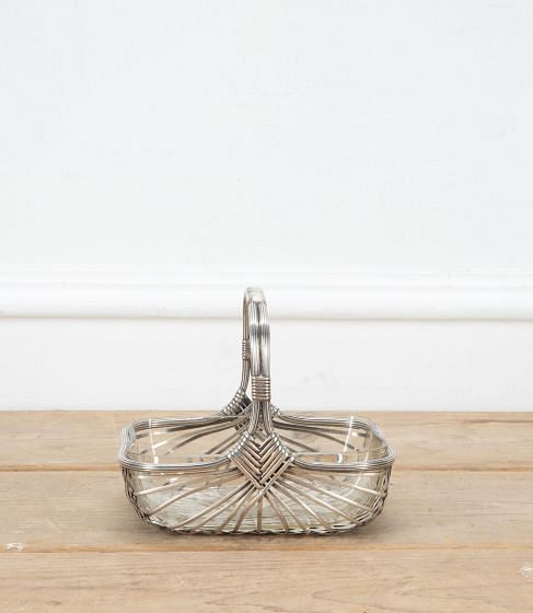 Silver Plate Woven Bread Basket With Glass Liner