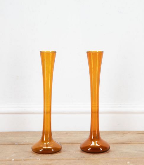 Pair of Tall Amber Glass Vases