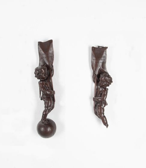 Pair Of 19th Century Carved Winged Cherubs