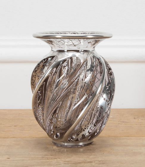 20th Century Saint Graal Vase With Silver Overlay