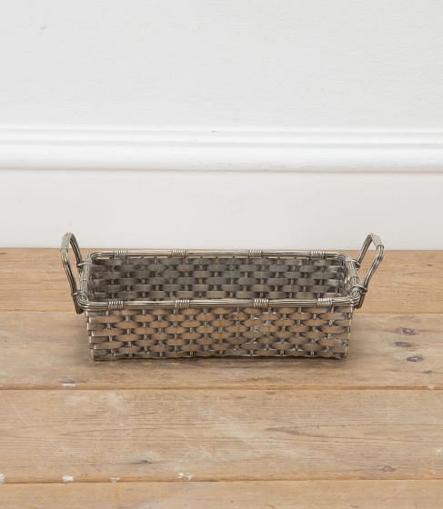 French 20th Century Silver Plate Rectangular Woven Bread Basket