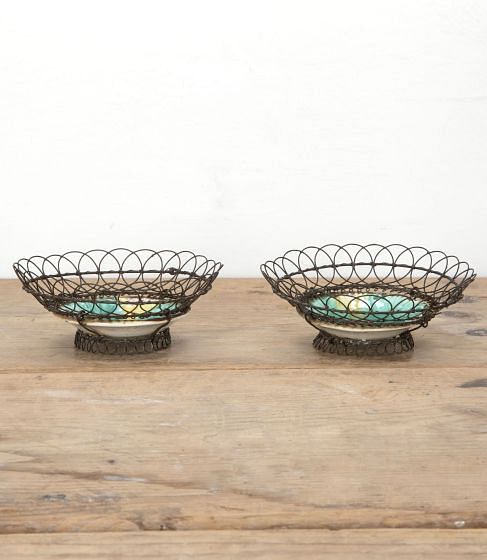 Pair of Small 19th Century French Majolica Wirework Baskets