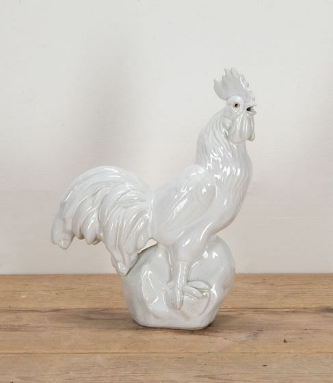 20th Century French White Ceramic Rooster