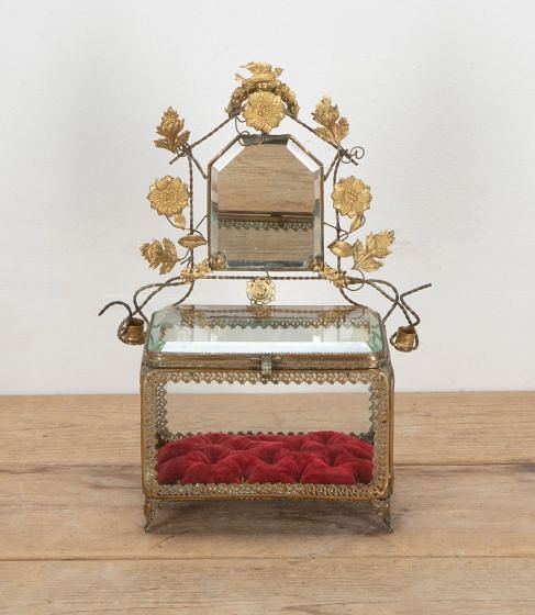 19th Century French Glass Marriage Casket with Mirror