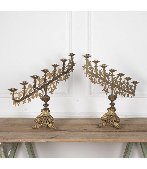 SALE: Pair of 19th Century Gilt Gothic Ecclesiastical Candlesticks