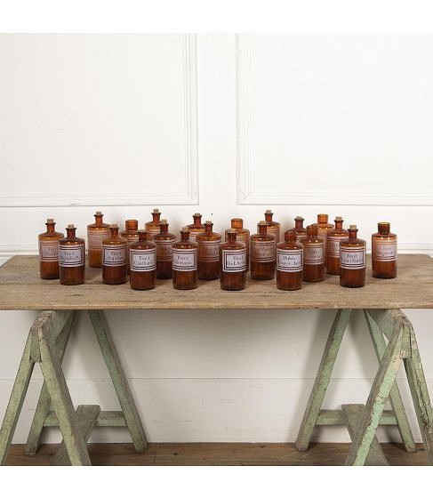 SALE: Set of Early 20th Century Amber Glass Apothecary Bottles