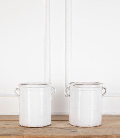 Pair of 19th Century Italian White Glazed Confit Pots