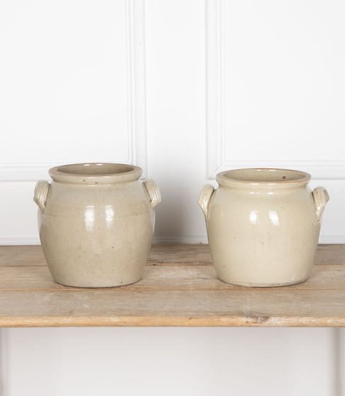 Pair of Large Early 20th Century Toulouse Stoneware Confit Pots
