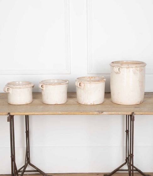 Set of Italian White Glazed Earthenware Confit Pots
