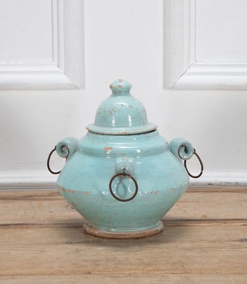 20th Century Italian Pale Blue Glazed Earthenware Jar