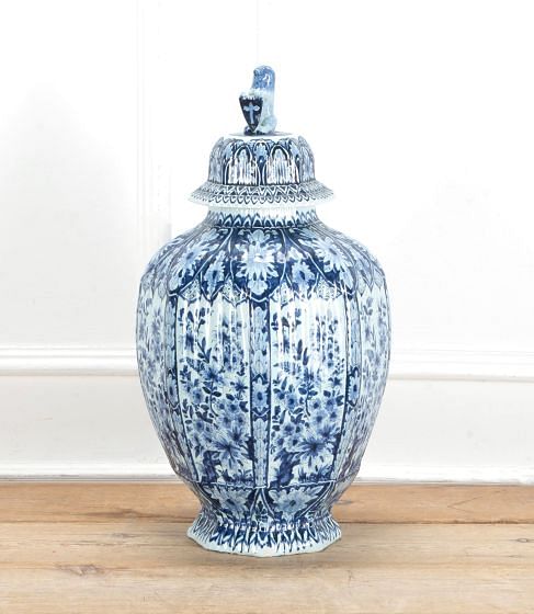 Very Large 20th Century Dutch Blue and White Ceramic Lidded Jar