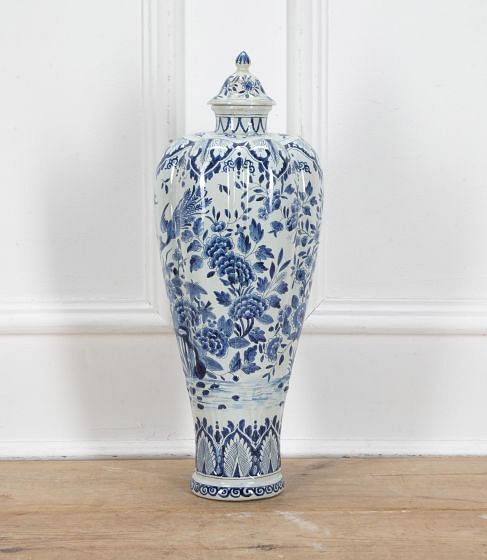 19th Century Dutch Blue and White Lidded Vase