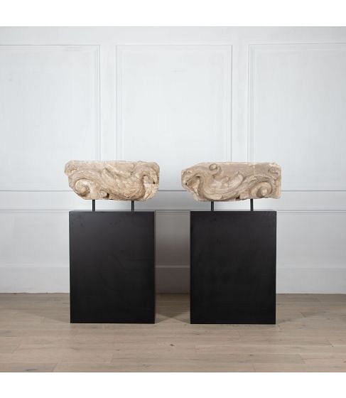 Pair of 17th Century Spanish Hand Carved Stone Carvings