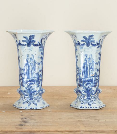 Pair of Late 18th Century Delft Blue and White Vases