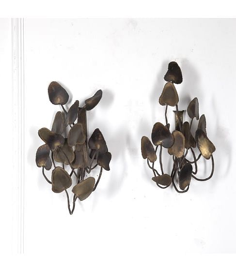 Pair of Brutalist Torch Cut Brass Wall Appliqués
