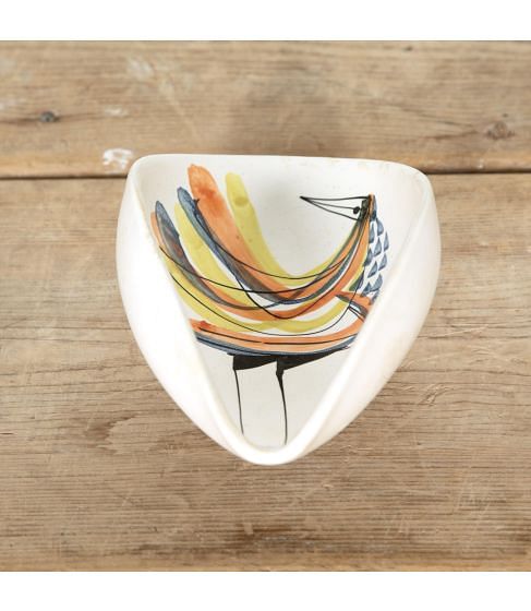 20th Century Roger Capron Ceramic Vide Poche with Bird Motif