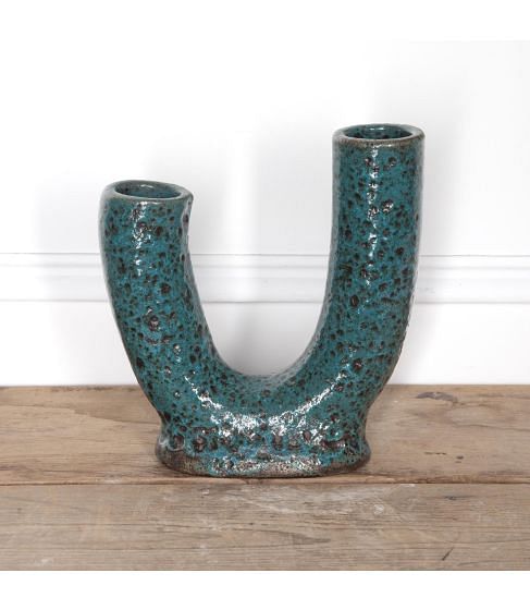 20th Century Double Spouted Green Ceramic Vase by Accolay