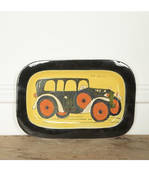 20th Century Ceramic Plate with Fiat Motorcar Decoration
