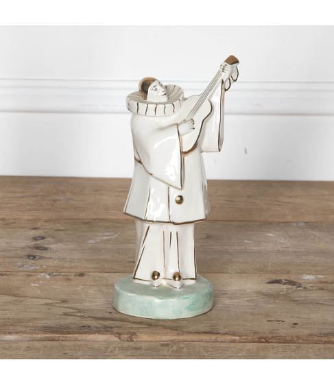 20th Century Limoges Porcelain Pierrot Musician in White and Gold by Edouard Marcel Sandoz