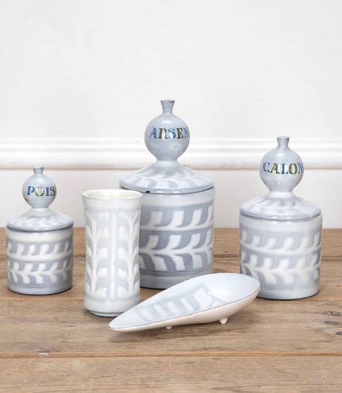 Set of Five 20th Century French Grey and White Ceramics by Roger Capron
