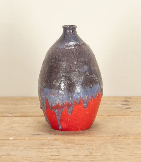 Mid-Century Italian Red and Grey Art Pottery Vase by Marcello Fantoni