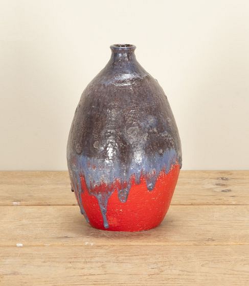 Mid-Century Italian Red and Grey Art Pottery Vase by Marcello Fantoni