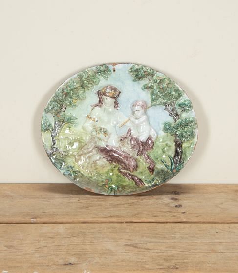 Early 19th Century French Oval Majolica Relief Plaque