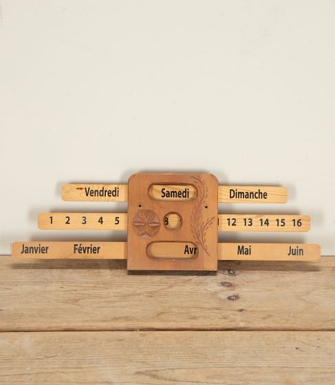 Mid-Century French 1970s Wooden Wall Calendar