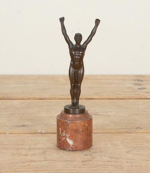 Small Art Deco Period French Bronze Figure of a Swimmer on Turned Red Marble Base