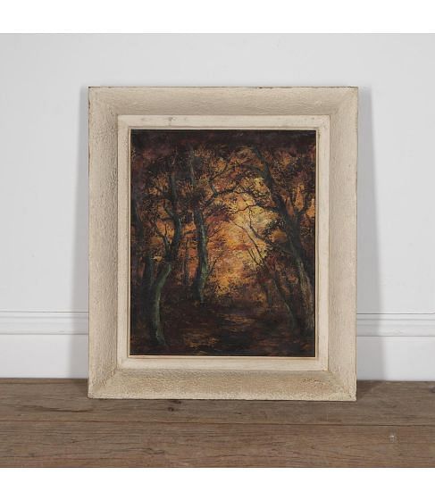 Mid-Century Oil on Board Painting “Autumn Forest”