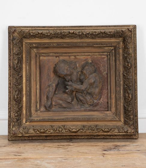 20th Century Signed Plaster Plaque Depicting Orangutans