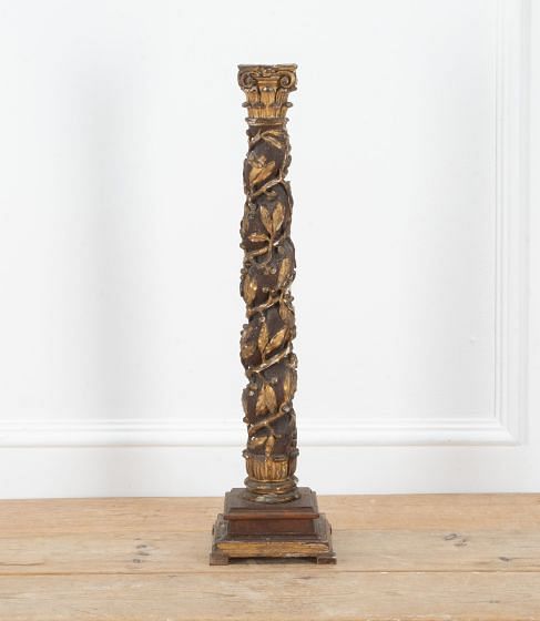 18th Century French Polychrome Carved Wood Column