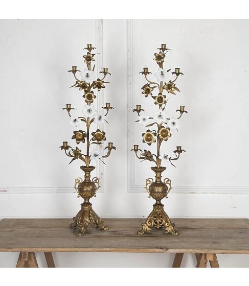 Large Pair of 19th Century Gilt Bronze Candlesticks