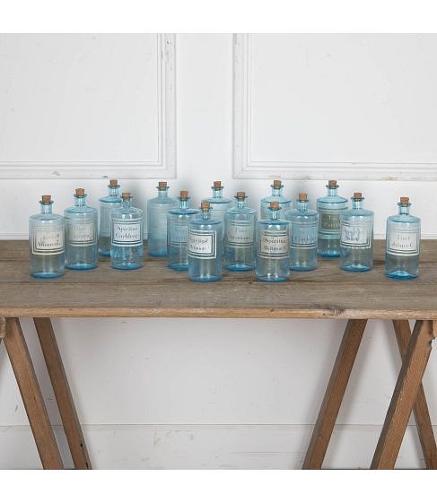 SALE: Set of Fifteen 20th Century Blue Glass Apothecary Bottles