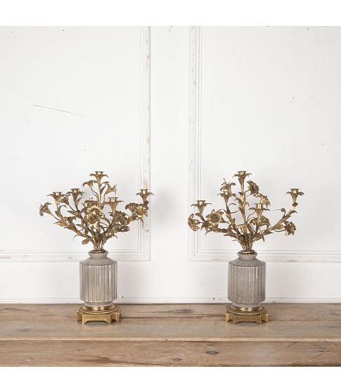 Pair of Gilt Bronze Louis XVI Style Candelabra