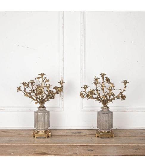 SALE: Pair of Gilt Bronze Louis XVI Style Candelabra