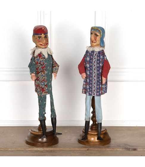 Pair of Hand Painted Wooden Punch and Judy Puppets