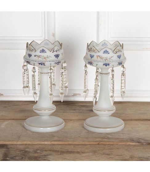 Pair of Mid 19th Century Napoleon III Opaline Candlestick Lustres