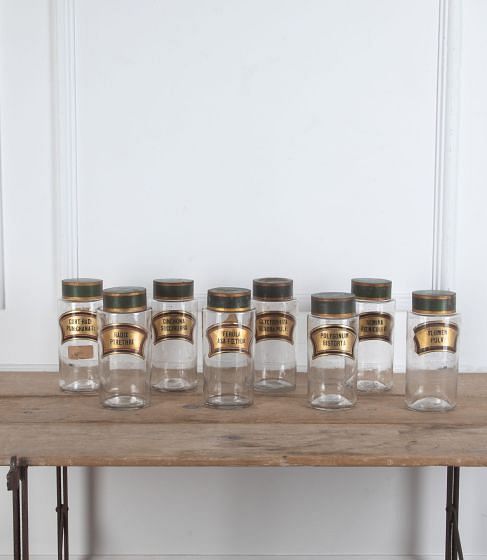Set of Eight 19th Century Glass Hand Blown Apothecary Jars
