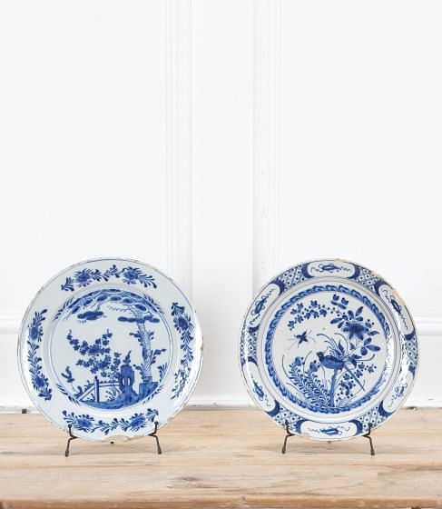 Pair of Large 18th Century Dutch Delft Tin Glazed Chargers