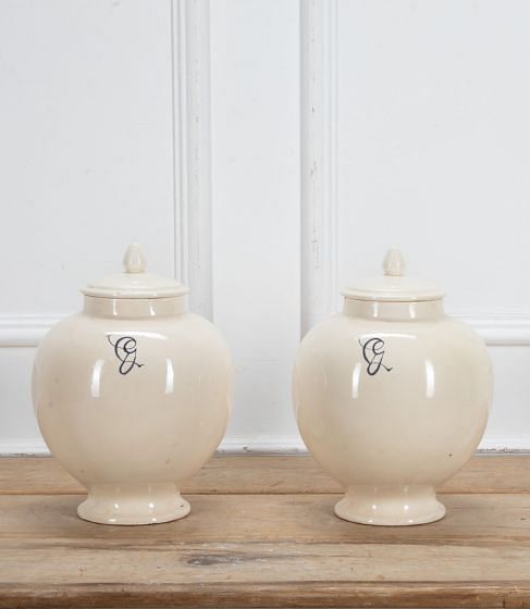 Pair of Large 20th Century Italian White Tin Glazed 'Globe' Apothecary Jars