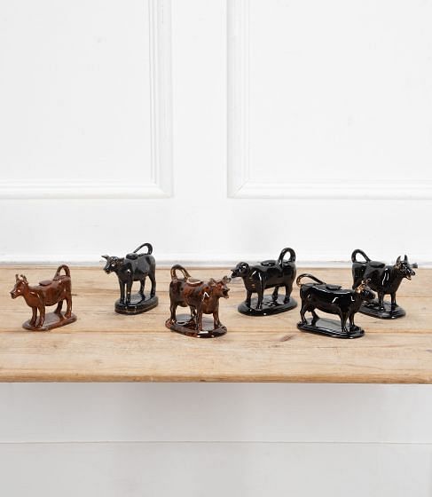 Collection of Six 19th Century Staffordshire Jackfield Cow Creamers