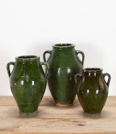 Trio of 19th Century Green Glaze Sardine Pots