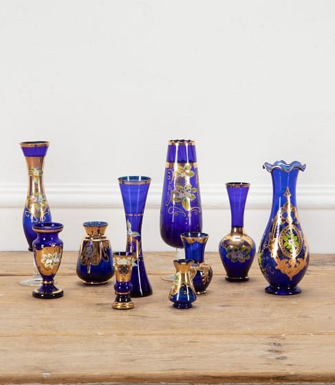 Collection of Ten 20th Century Bohemian Glass Vase Collection
