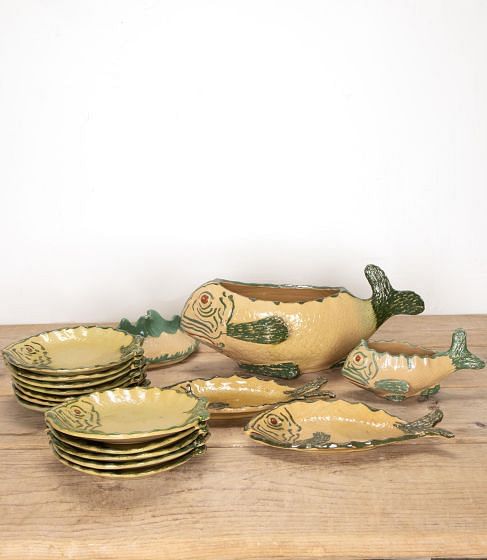 20th Century French Fish Themed Dinnerware Service by Aegitna Vallauris